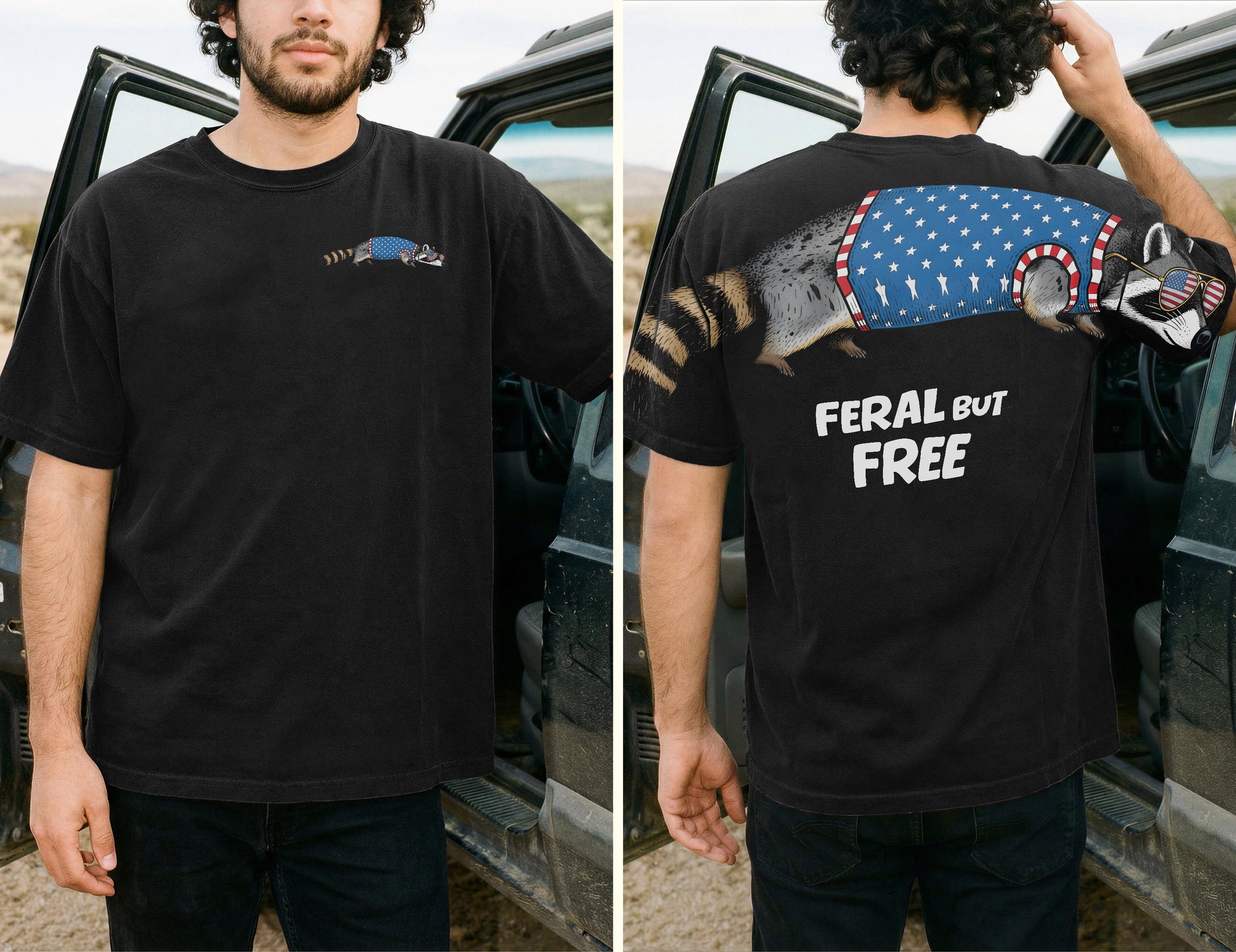 Feral But Free Racoon 4th Of July America 250 T-Shirt-Sweatshirt-Hoodie