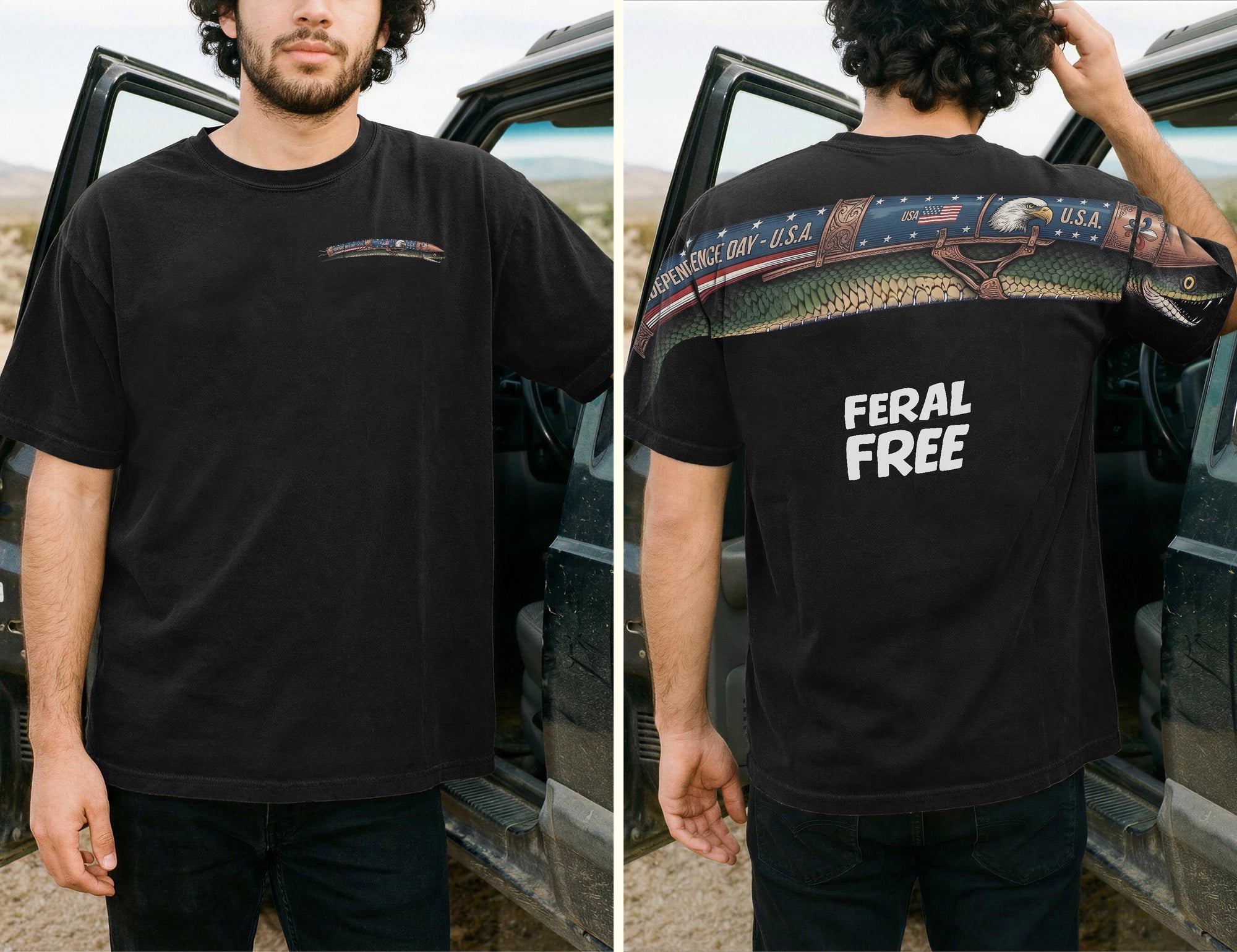 Patriotic Snake Feral Free 4th of July America 250th Apparel T-Shirt-Sweatshirt-Hoodie