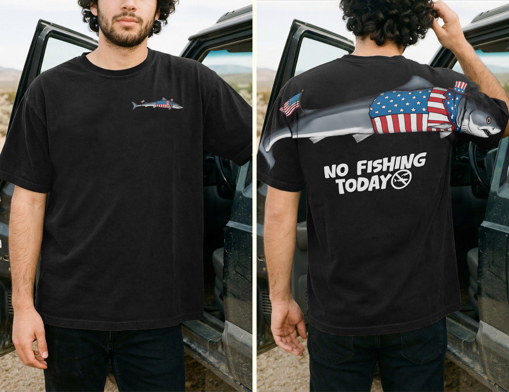 Funny USA Shark No Fishing Today 4th of July America 250th Apparel T-Shirt-Sweatshirt-Hoodie