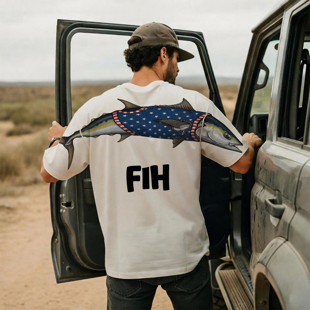 American Flag Fish FIH Patriotic 4th of July America 250th Apparel T-Shirt-Sweatshirt-Hoodie
