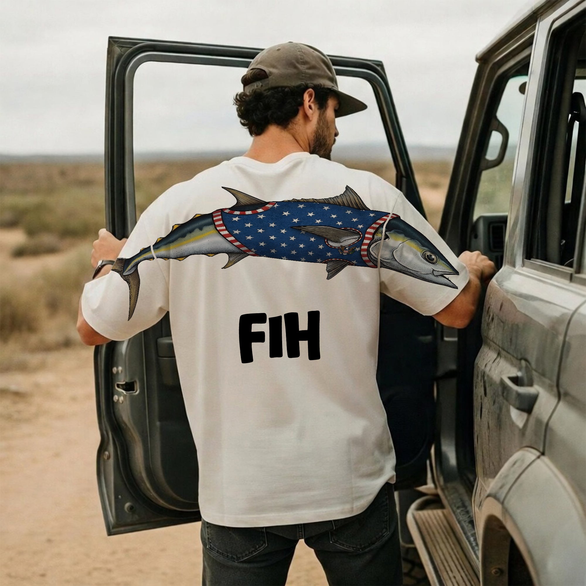 American Flag Fish FIH Patriotic 4th of July America 250th Apparel T-Shirt-Sweatshirt-Hoodie