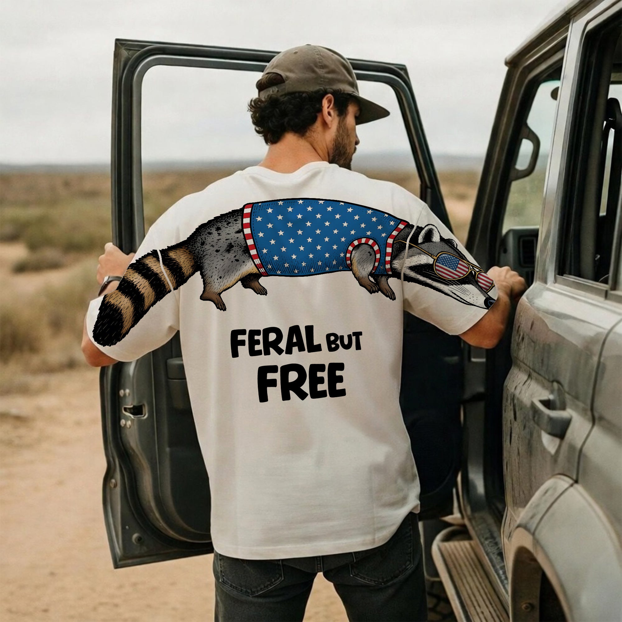 Feral But Free Racoon 4th Of July America 250 T-Shirt-Sweatshirt-Hoodie