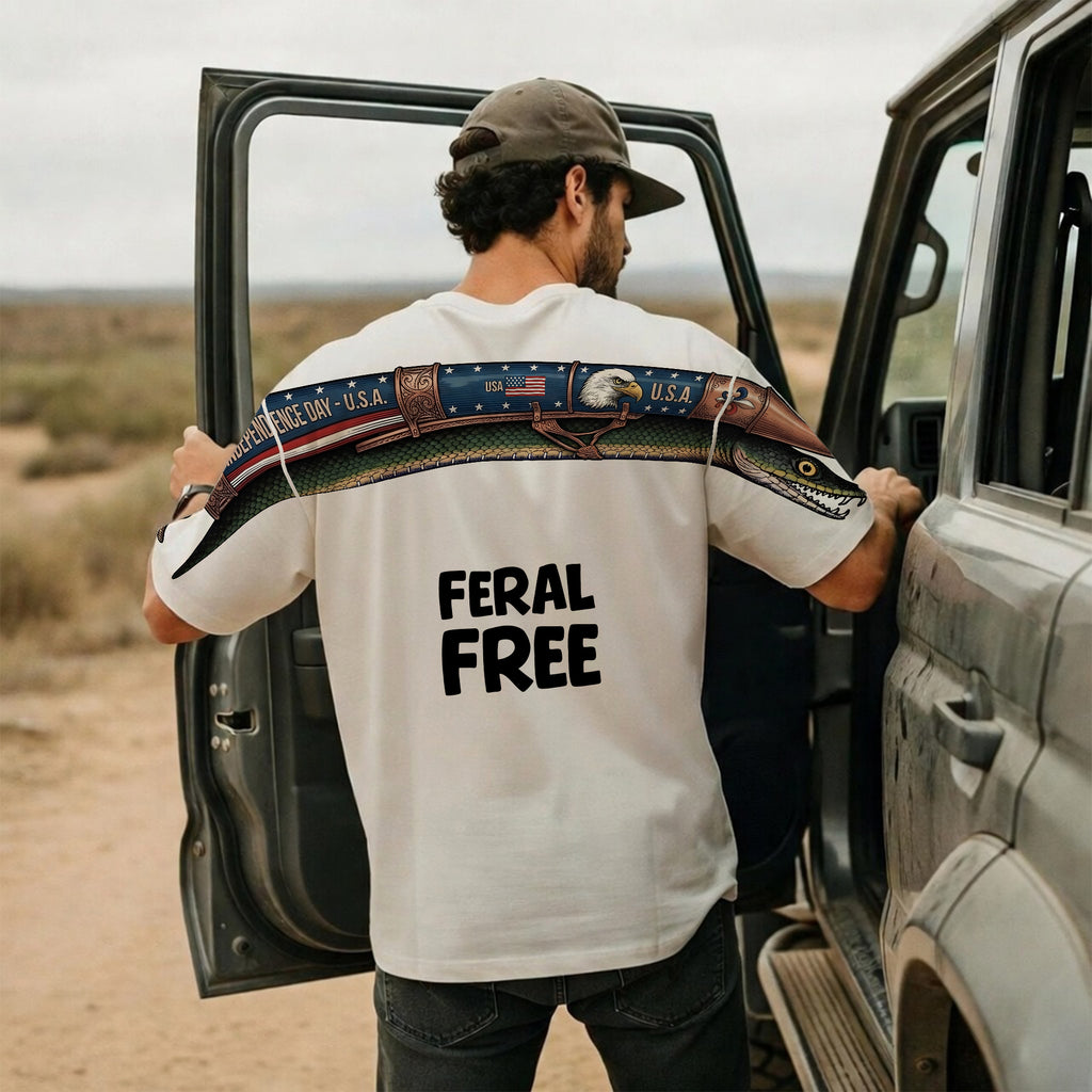 Patriotic Snake Feral Free 4th of July America 250th Apparel T-Shirt-Sweatshirt-Hoodie