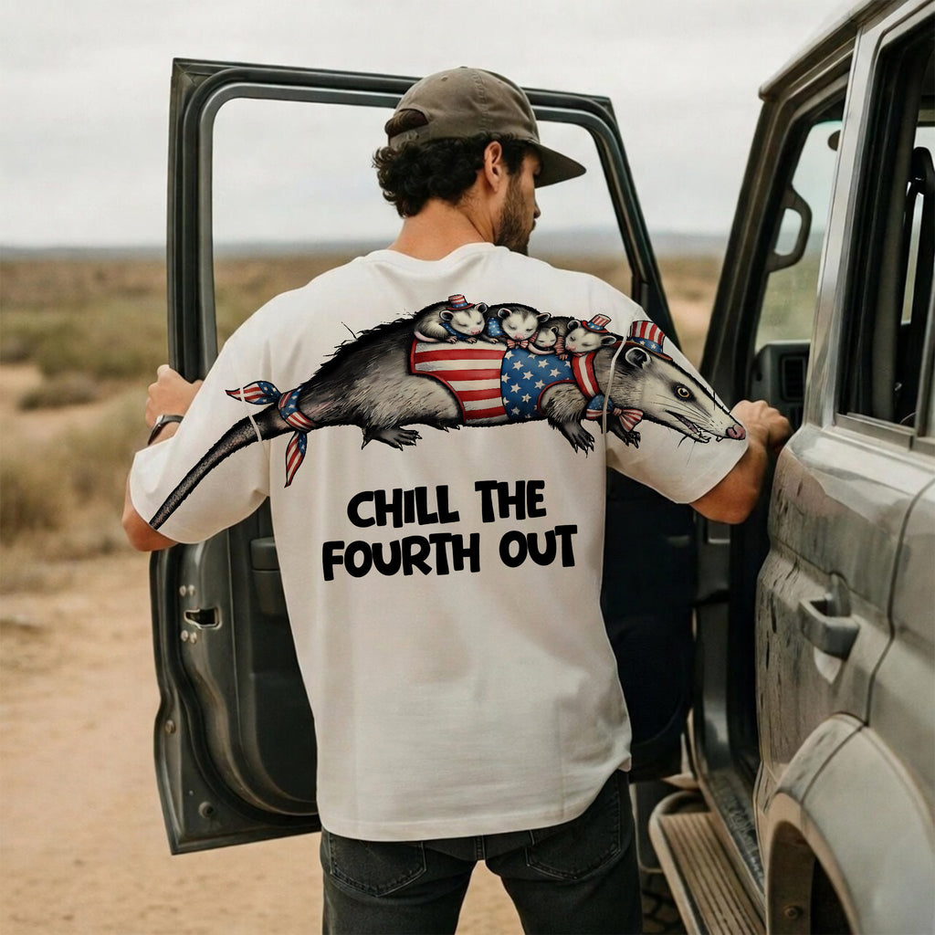 Funny USA Opossum Chill The Fourth Out 4th of July America 250th Apparel T-Shirt-Sweatshirt-Hoodie