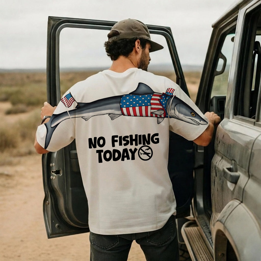 Funny USA Shark No Fishing Today 4th of July America 250th Apparel T-Shirt-Sweatshirt-Hoodie