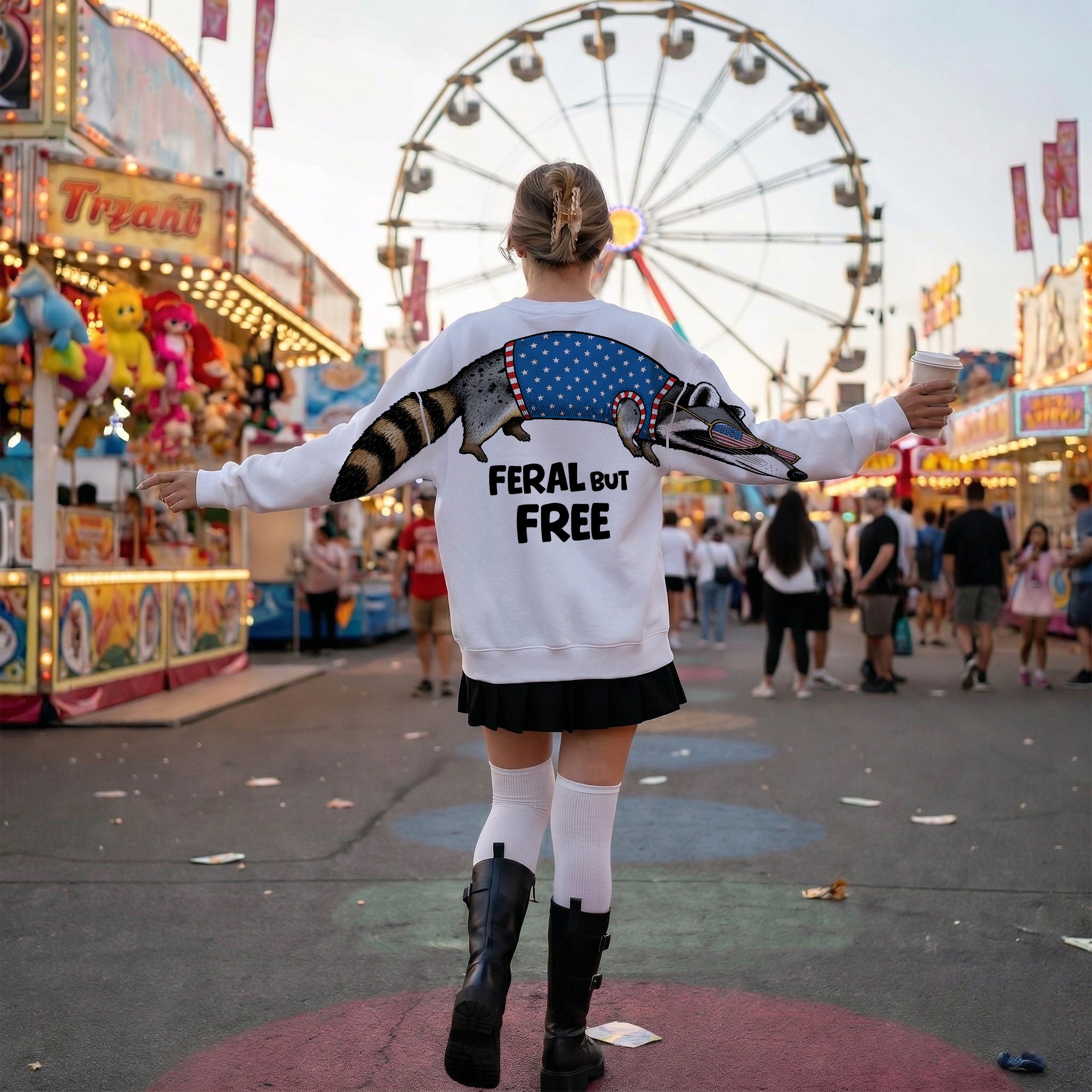 Feral But Free Racoon 4th Of July America 250 T-Shirt-Sweatshirt-Hoodie