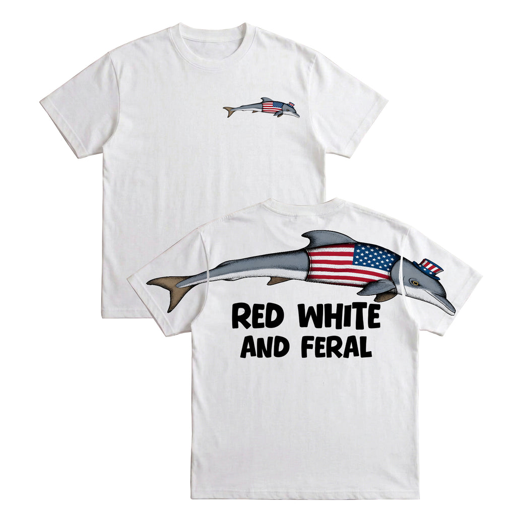 Patriotic Dolphin Red White And Feral 4th of July America 250th Apparel T-Shirt-Sweatshirt-Hoodie