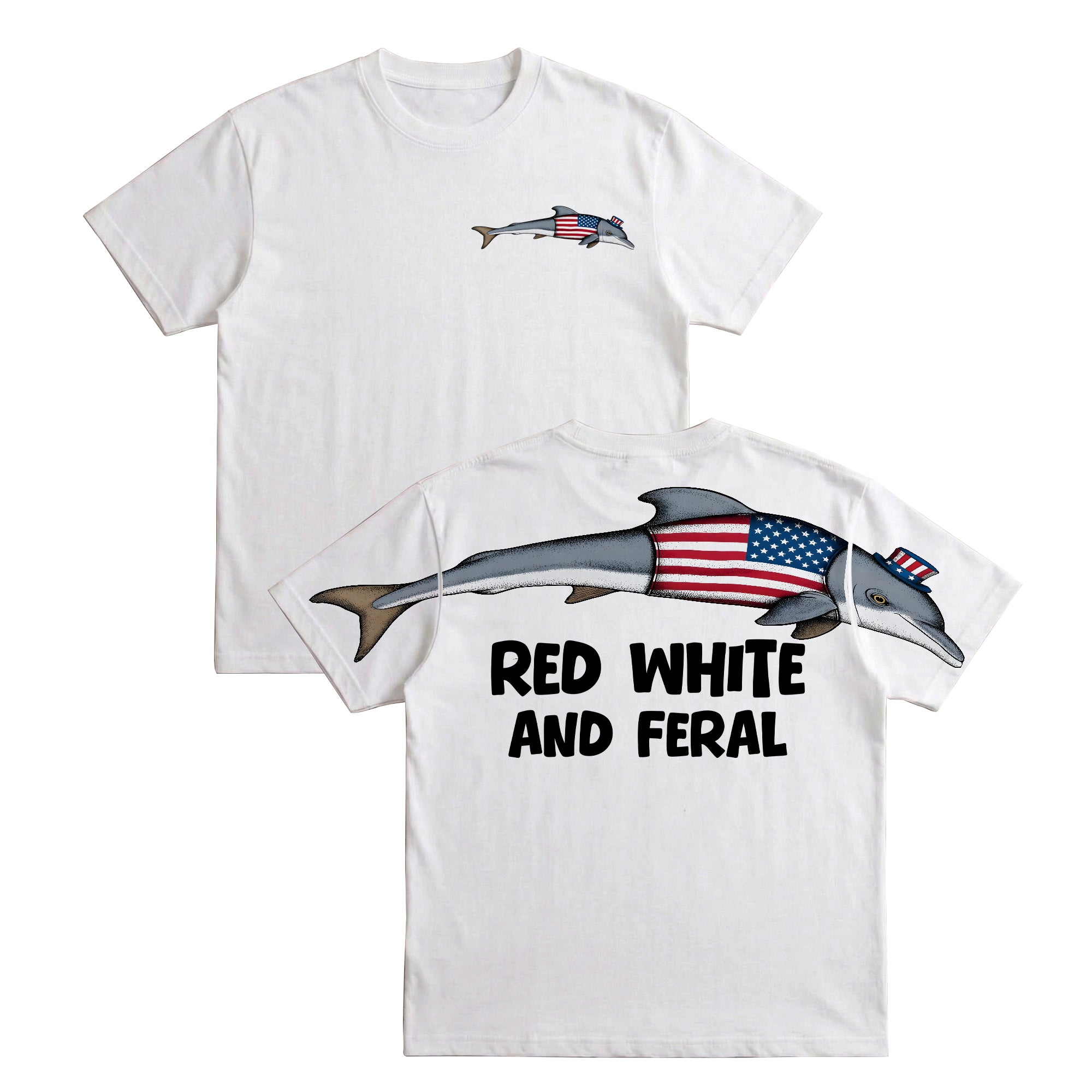 Patriotic Dolphin Red White And Feral 4th of July America 250th Apparel T-Shirt-Sweatshirt-Hoodie
