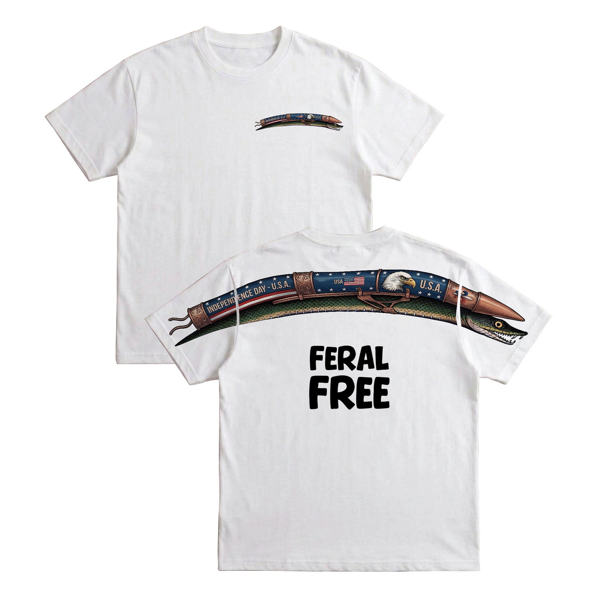 Patriotic Snake Feral Free 4th of July America 250th Apparel T-Shirt-Sweatshirt-Hoodie