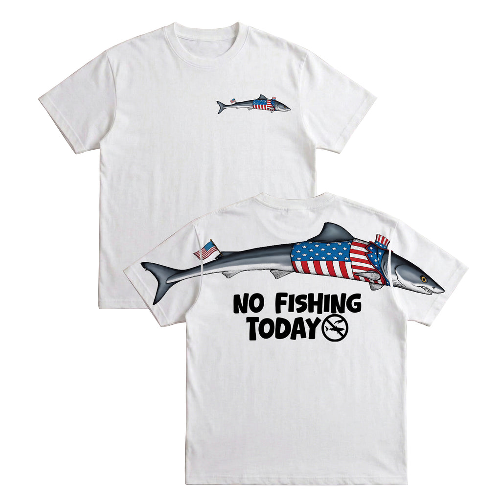Funny USA Shark No Fishing Today 4th of July America 250th Apparel T-Shirt-Sweatshirt-Hoodie