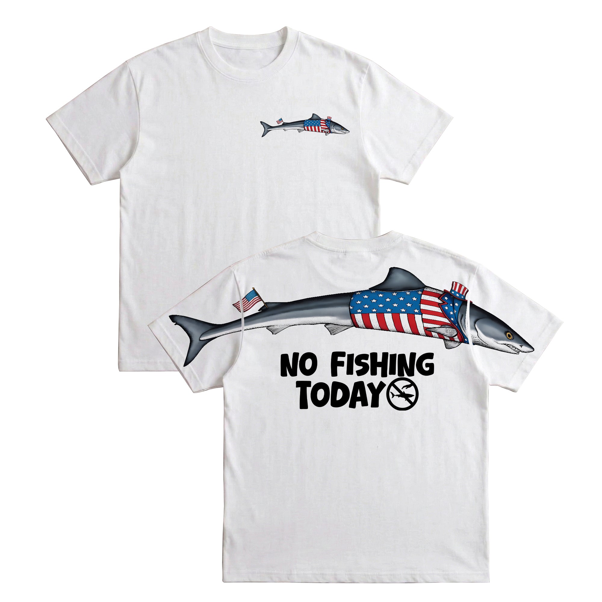 Funny USA Shark No Fishing Today 4th of July America 250th Apparel T-Shirt-Sweatshirt-Hoodie