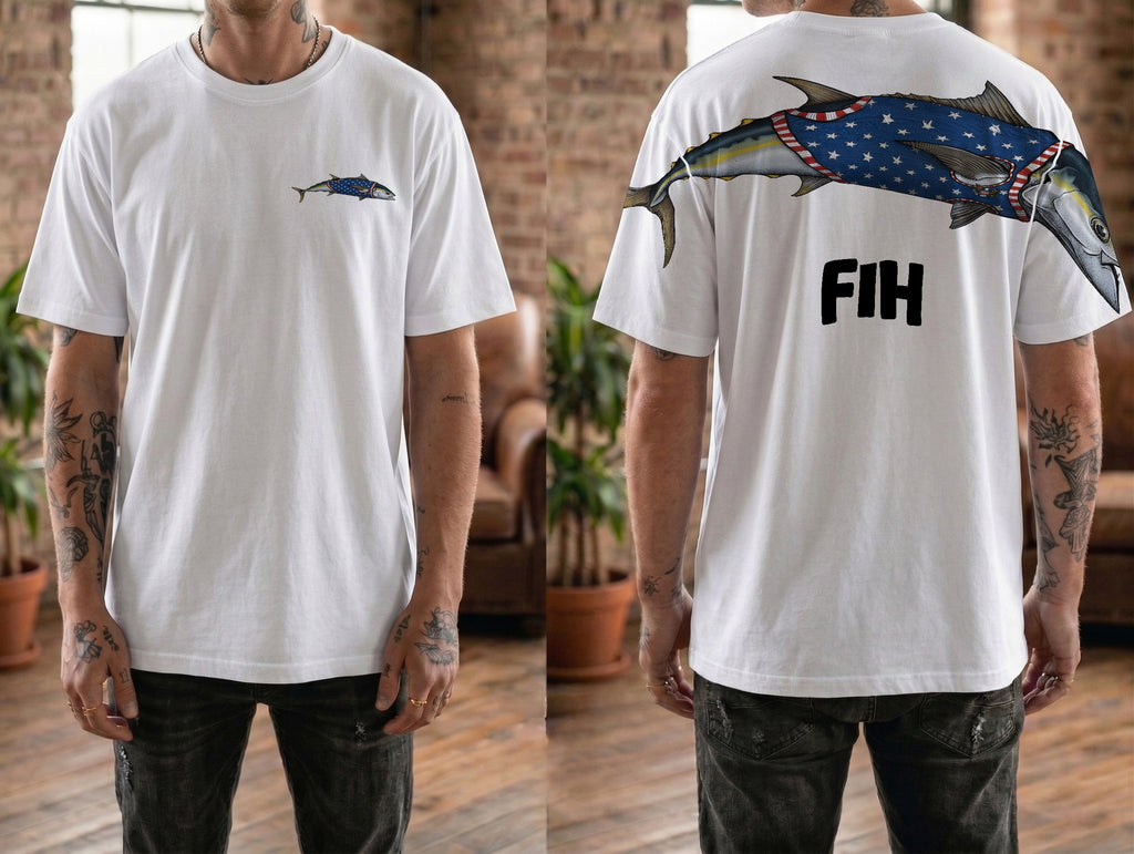 American Flag Fish FIH Patriotic 4th of July America 250th Apparel T-Shirt-Sweatshirt-Hoodie
