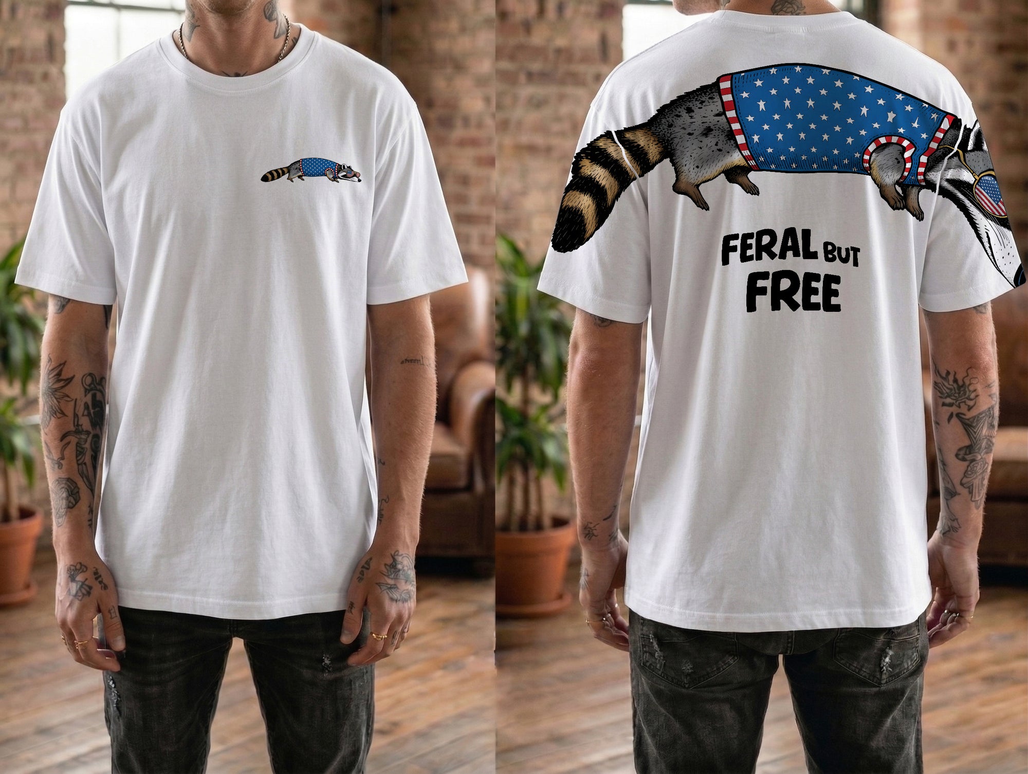 Feral But Free Racoon 4th Of July America 250 T-Shirt-Sweatshirt-Hoodie
