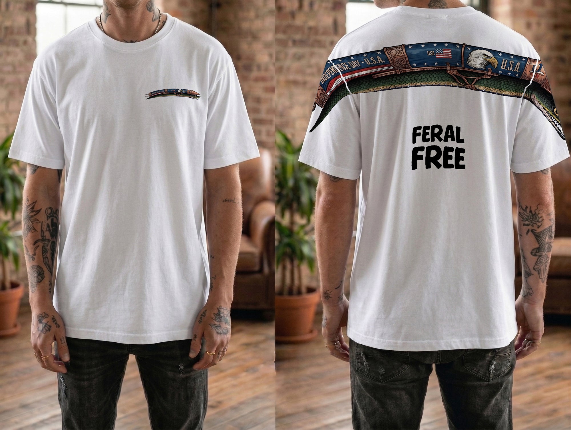Patriotic Snake Feral Free 4th of July America 250th Apparel T-Shirt-Sweatshirt-Hoodie