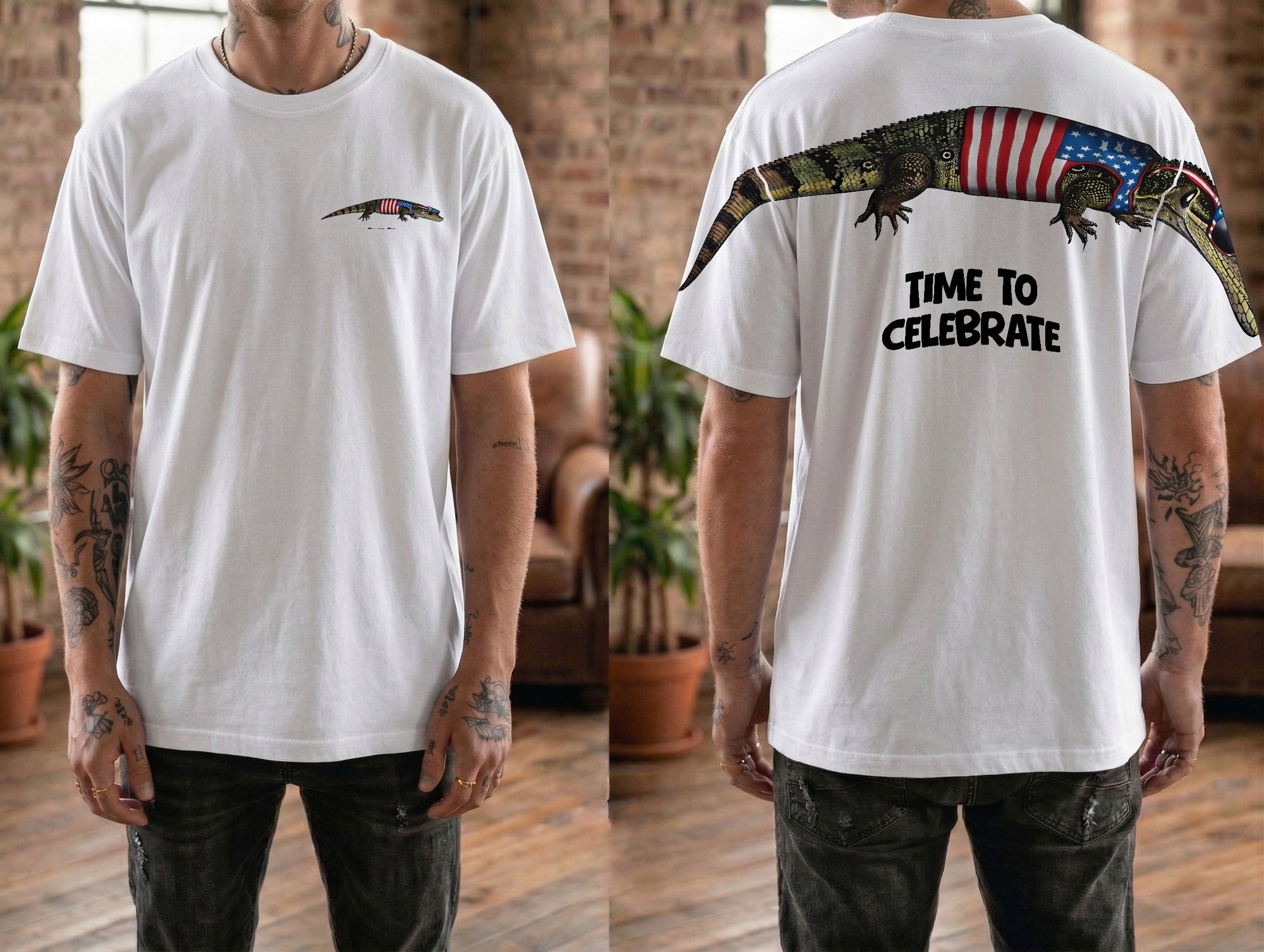 Patriotic Alligator Time To Celebrate 4th of July America 250th Apparel T-Shirt-Sweatshirt-Hoodie