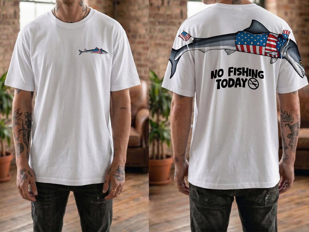 Funny USA Shark No Fishing Today 4th of July America 250th Apparel T-Shirt-Sweatshirt-Hoodie