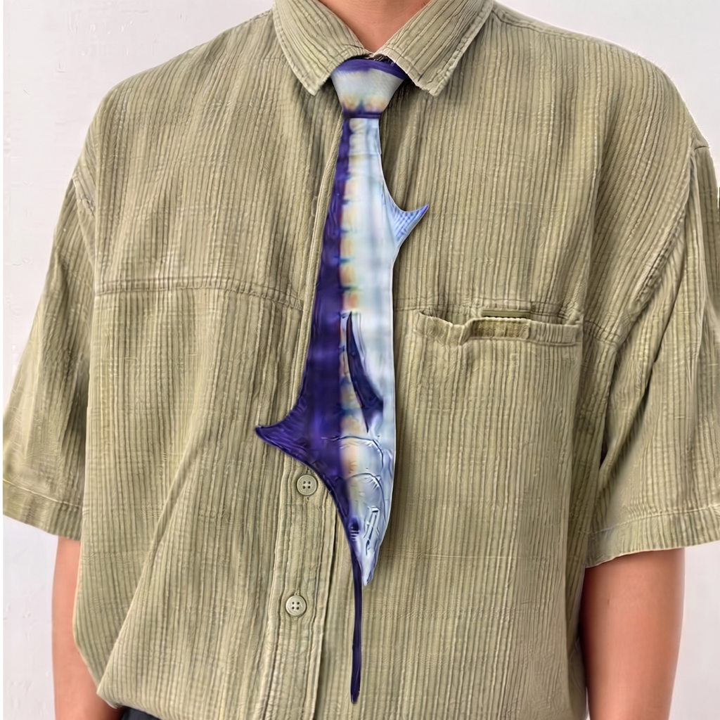 DRIPVITY 3D swordfish novelty necktie, realistic ocean animal design tie for men.