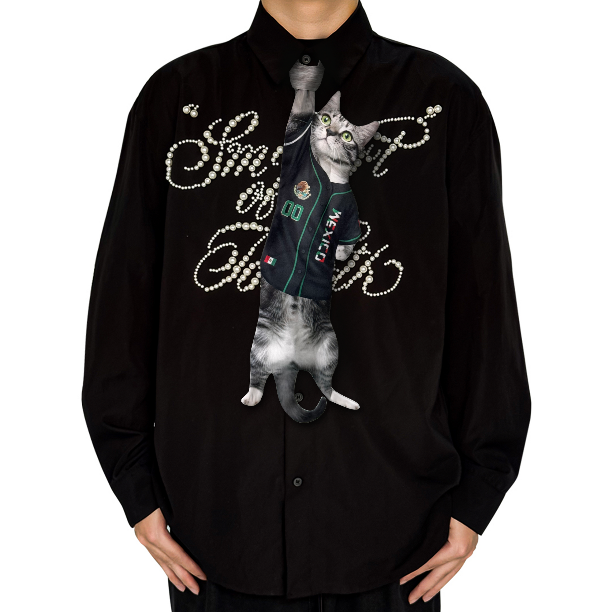 Animal Tie – Black Tournament Jersey Cat, Cute Tie, Silk Novelty, Sports Tie