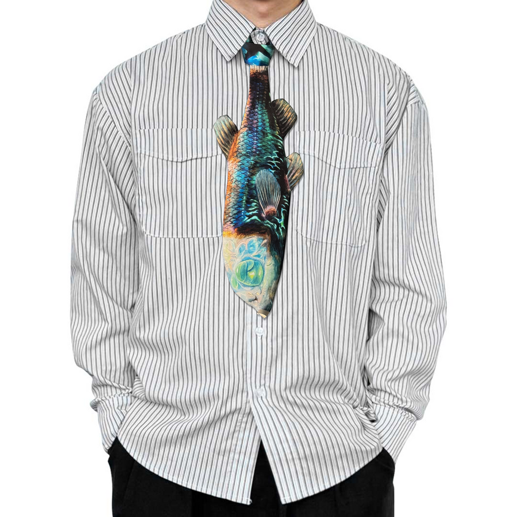 Basic Pet Tie – Blue Fish Silk Tie, Novelty Animal Tie, Unique Graphic Pattern