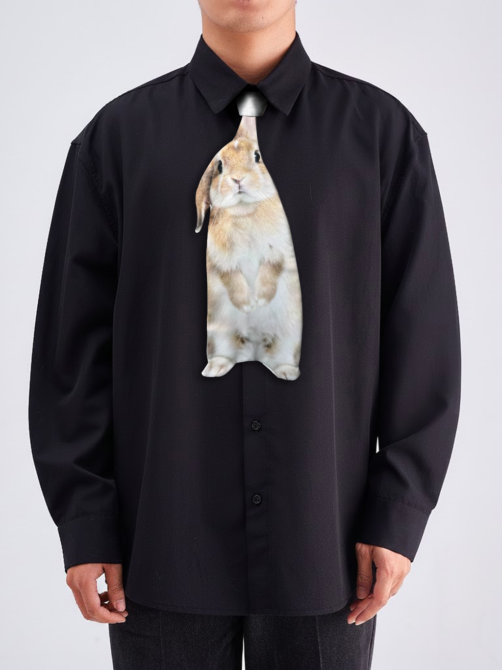 Basic Pet Tie – Holland Lop Tuxedo Rabbit Novelty Tie, Animal Tie, Graphic Tie