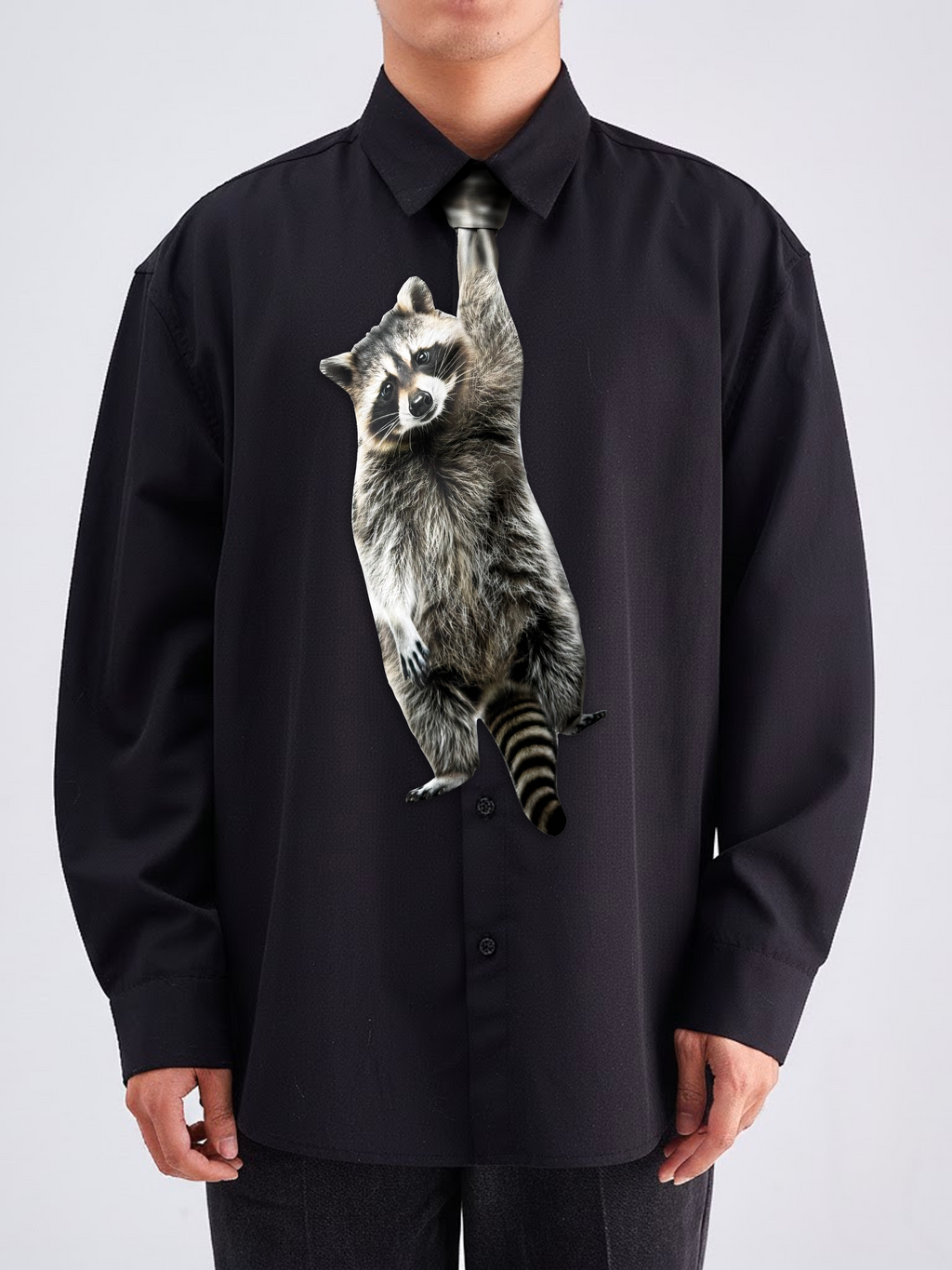 Basic Pet Tie – Raccoon Silk Tie, Cute Wild Animal Design,, Novelty Tie, Silk Tie, Animal Tie.