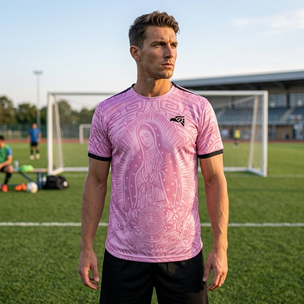 Pink Mexico Guadalupe Soccer Jersey 2026 Our Lady of Guadalupe Graphic Edition By Dripvity