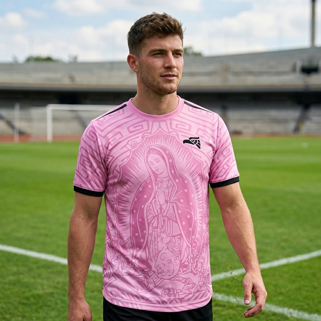 Pink Mexico Guadalupe Soccer Jersey 2026 Our Lady of Guadalupe Graphic Edition By Dripvity