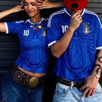 Royal Blue Argentina soccer jersey number 10 with Virgen de Lujan design on front and back by Dripvity