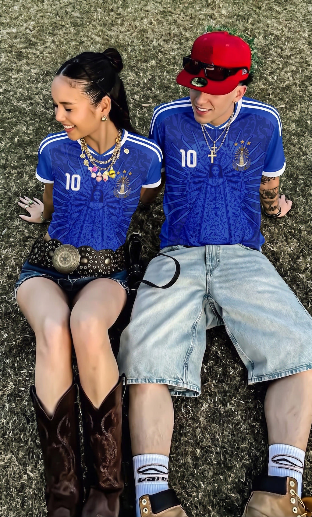 Royal Blue Argentina soccer jersey number 10 with Virgen de Lujan design on front and back by Dripvity