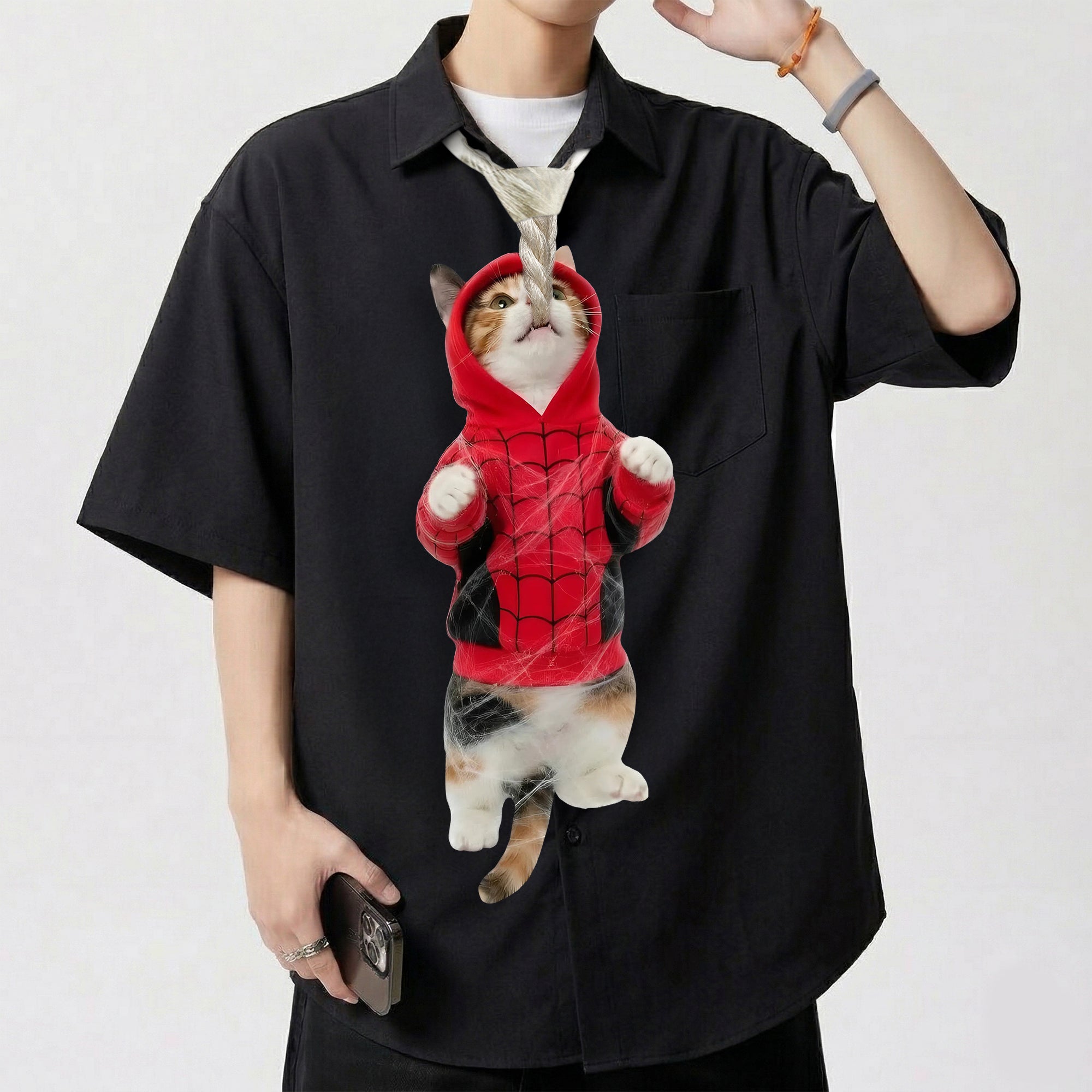 Dripvity Spider Cat Hero Tie, Unique Hero Parody Necktie