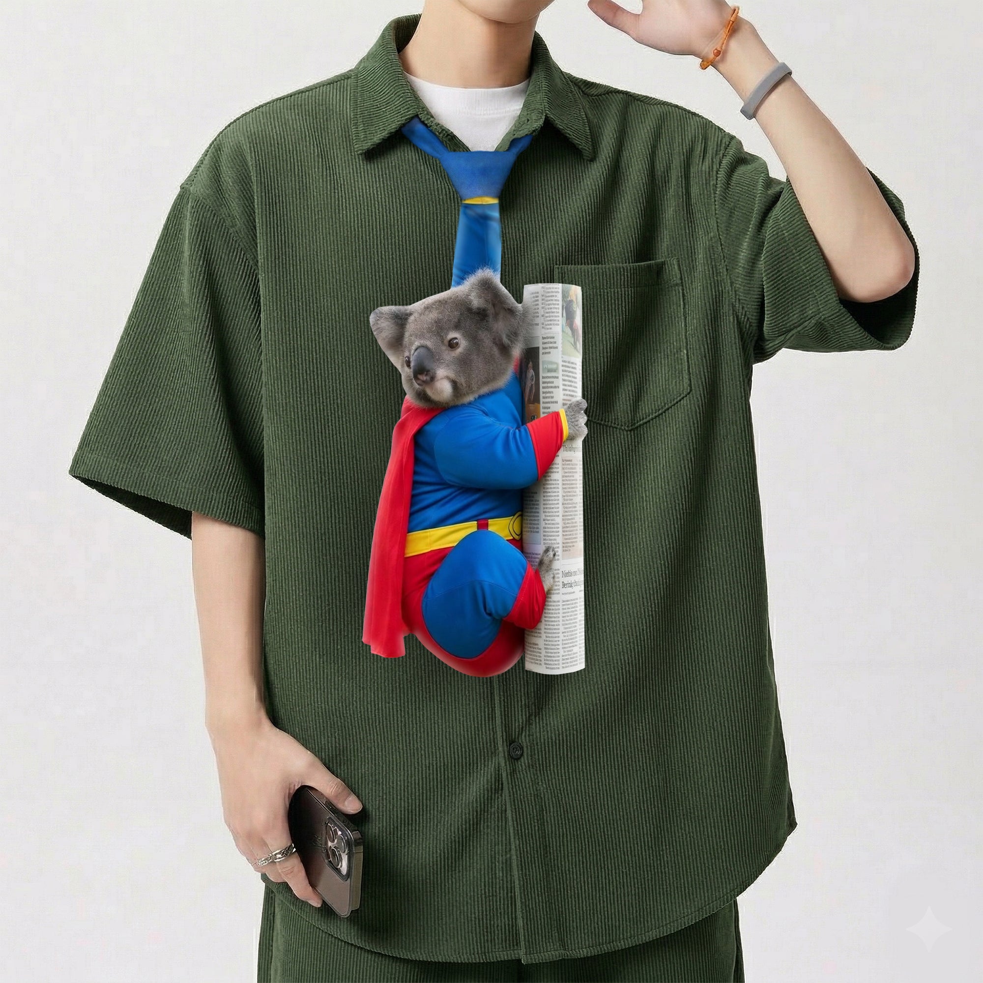 The Super Koala Man Tie, Funny Australian Animal Necktie For Dad, Blue Suit Hero Tie