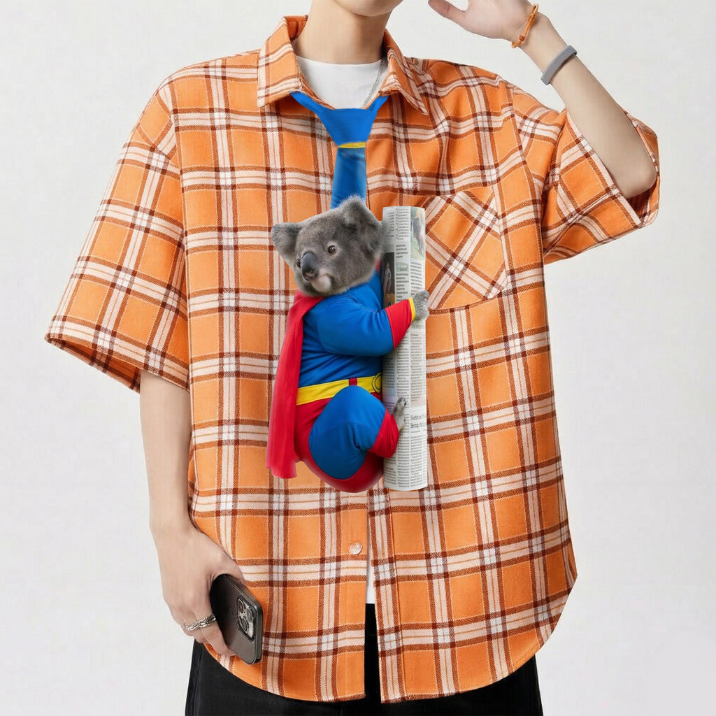 The Super Koala Man Tie, Funny Australian Animal Necktie For Dad, Blue Suit Hero Tie