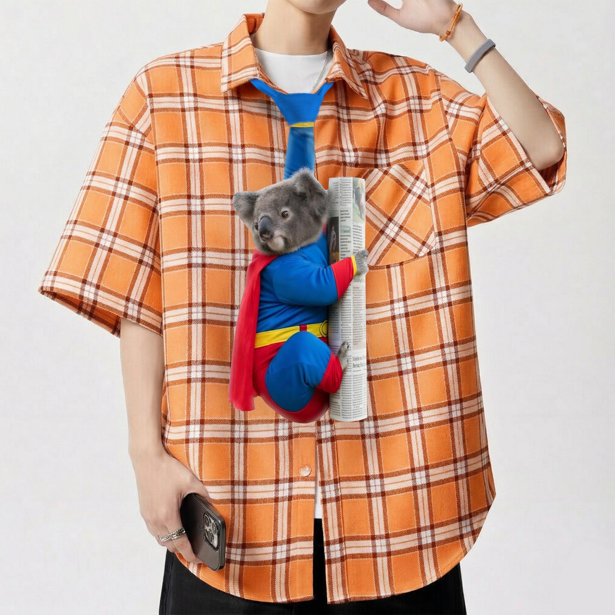 The Super Koala Man Tie, Funny Australian Animal Necktie For Dad, Blue Suit Hero Tie