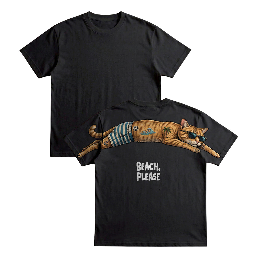 Beach Please T-Shirt Funny Beach Cat Graphic Tee By Dripvity