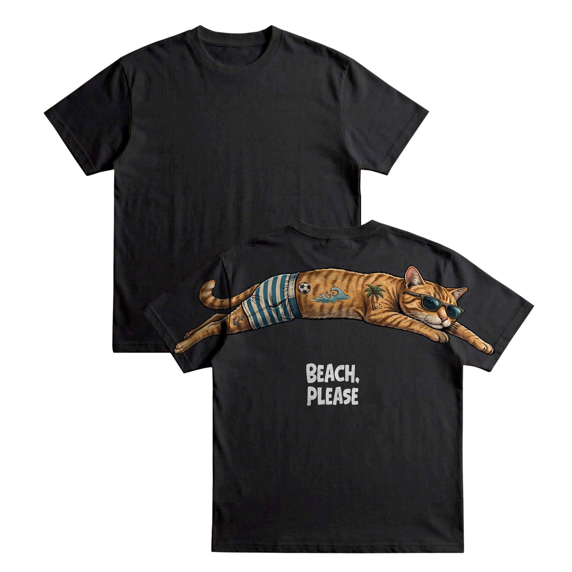 Beach Please T-Shirt Funny Beach Cat Graphic Tee By Dripvity