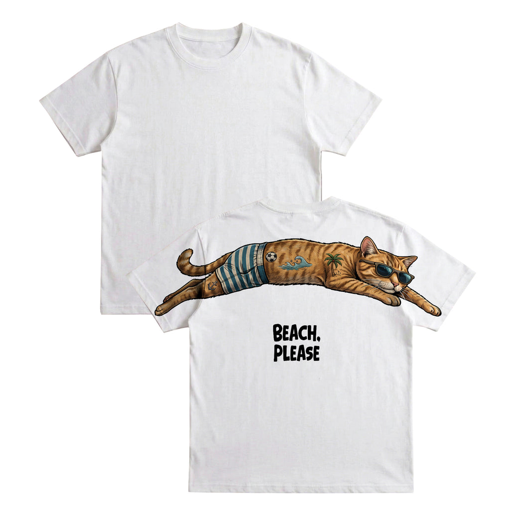 Beach Please T-Shirt Funny Beach Cat Graphic Tee By Dripvity