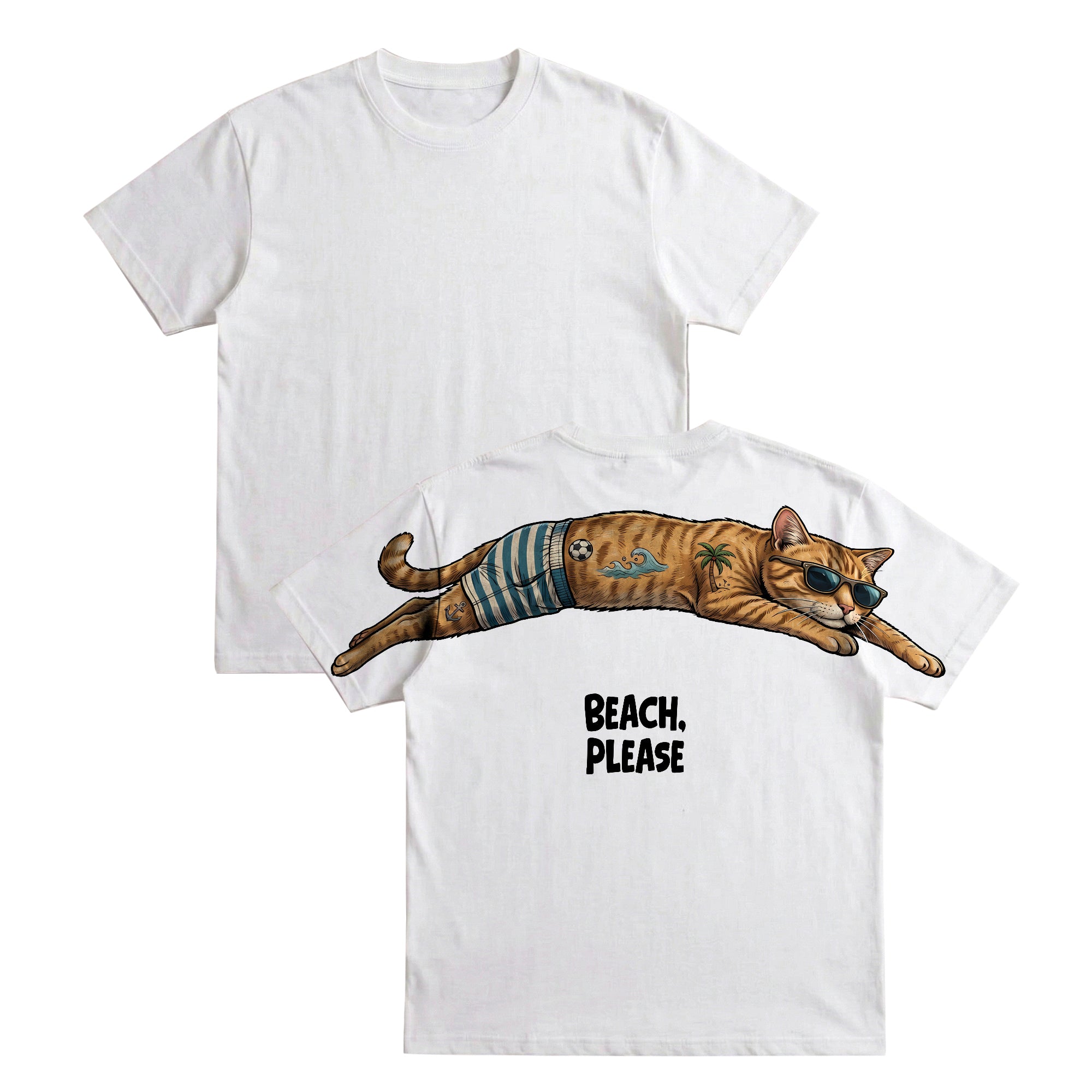 Beach Please T-Shirt Funny Beach Cat Graphic Tee By Dripvity