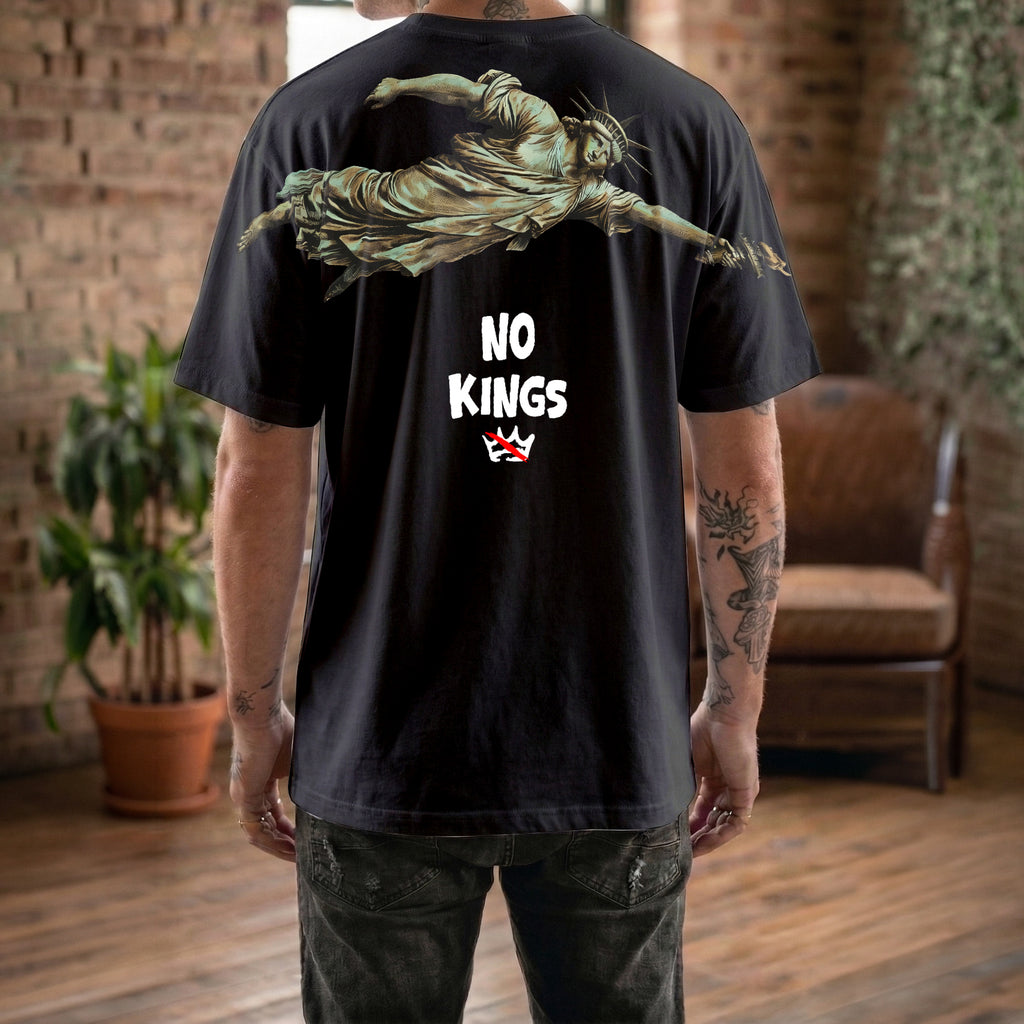 No Kings Shirt Flying Statue of Liberty Graphic Tee By Dripvity