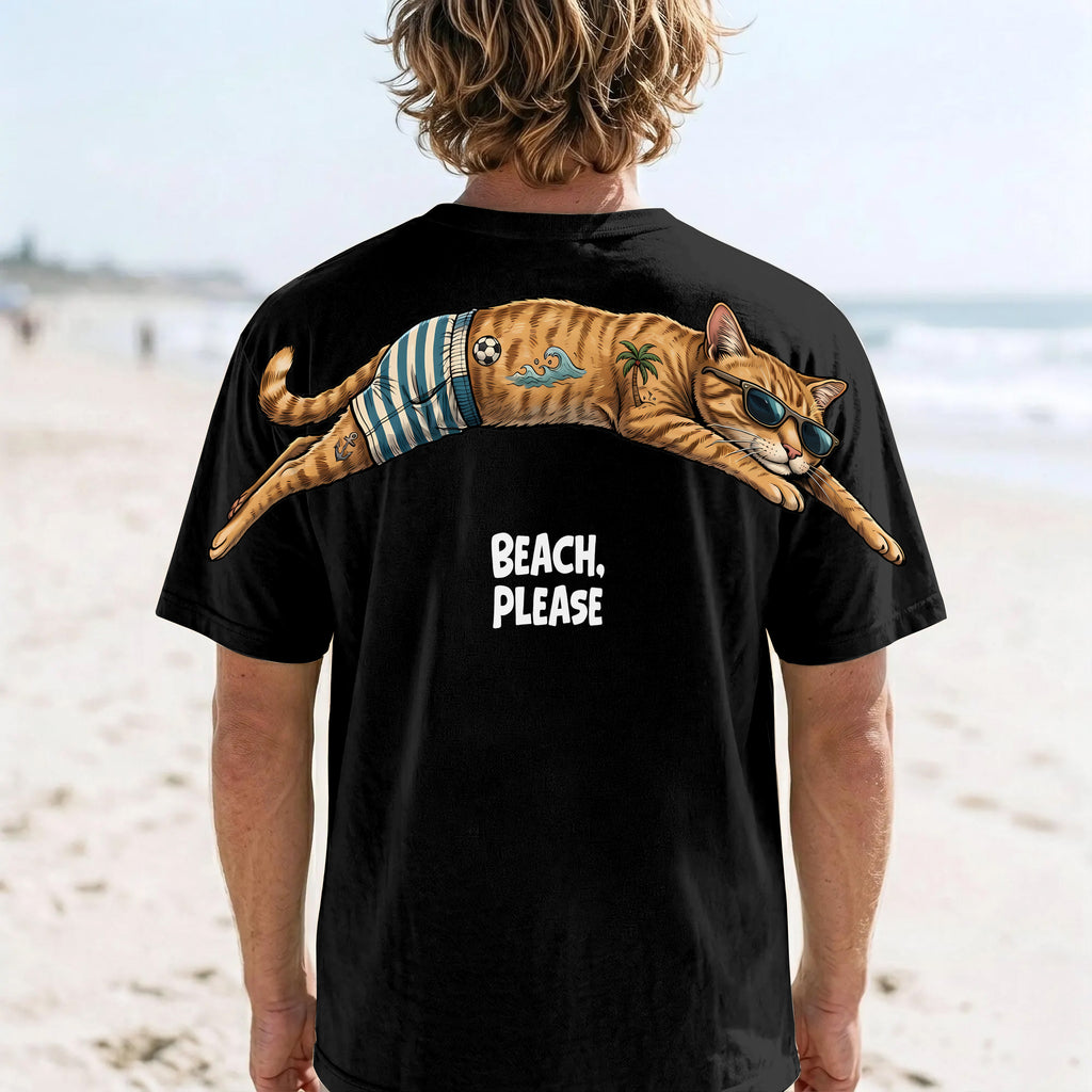 Beach Please T-Shirt Funny Beach Cat Graphic Tee By Dripvity