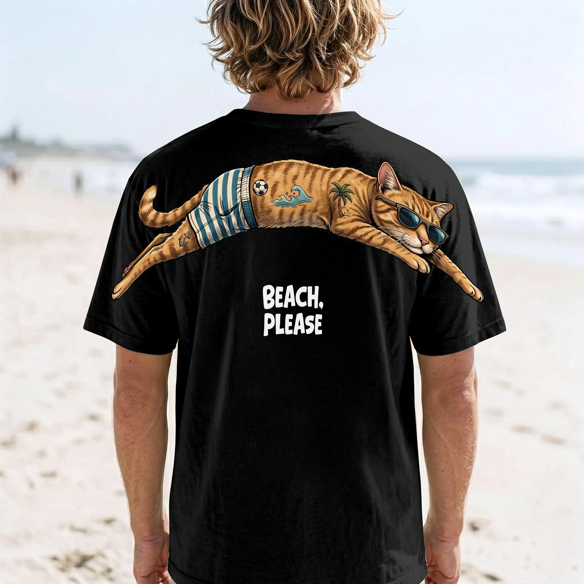 Beach Please T-Shirt Funny Beach Cat Graphic Tee By Dripvity