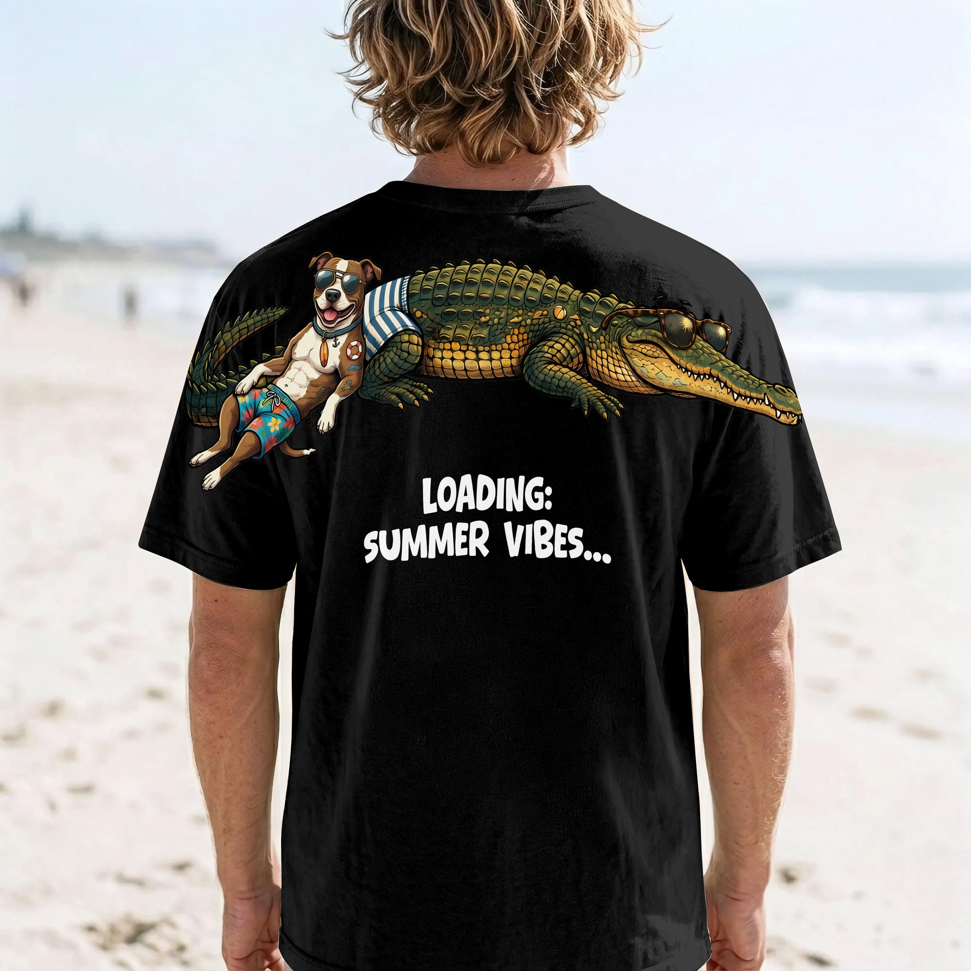 Summer Vibes T-Shirt - Funny Alligator Dog Beach Graphic Tee Dripvity