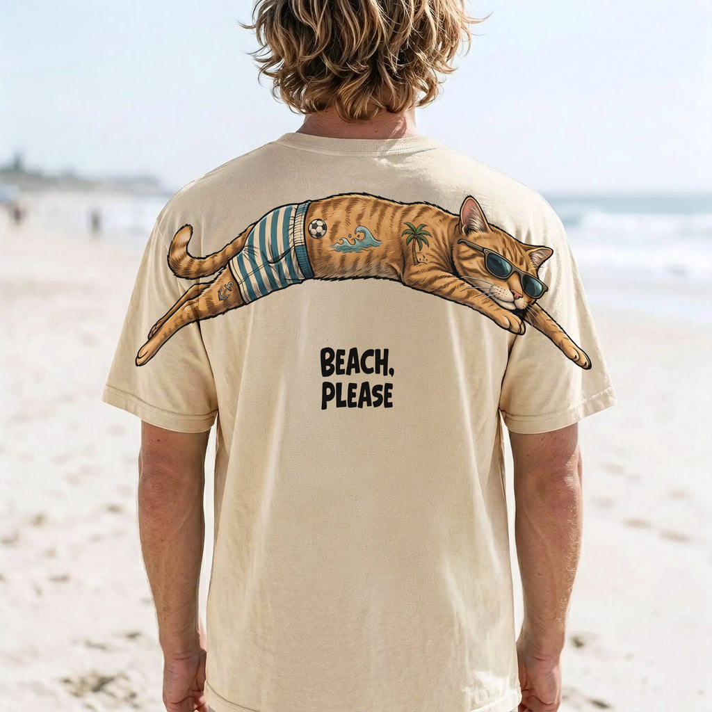 Beach Please T-Shirt Funny Beach Cat Graphic Tee By Dripvity