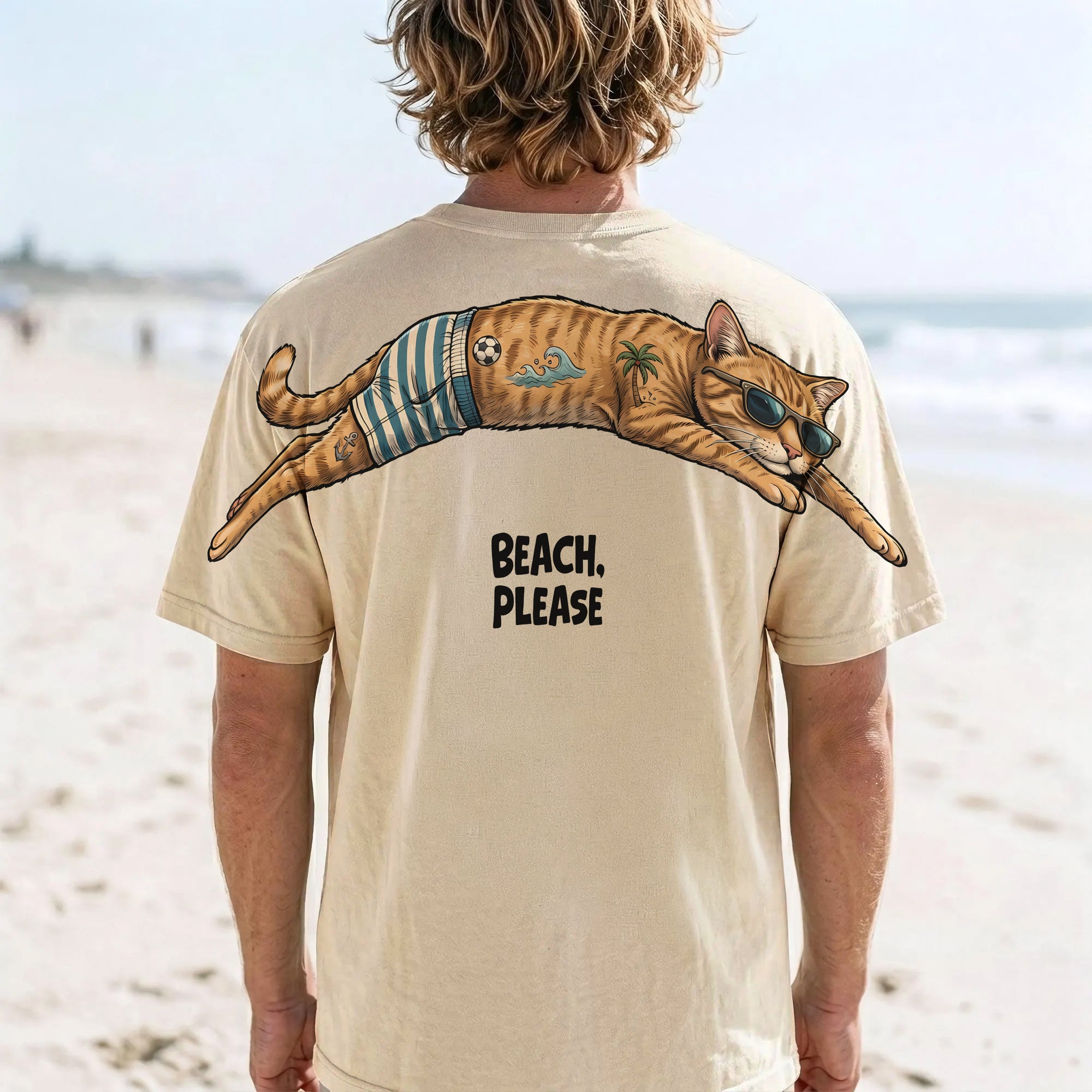 Beach Please T-Shirt Funny Beach Cat Graphic Tee By Dripvity
