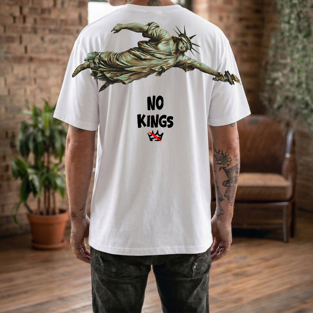 No Kings Shirt Flying Statue of Liberty Graphic Tee By Dripvity