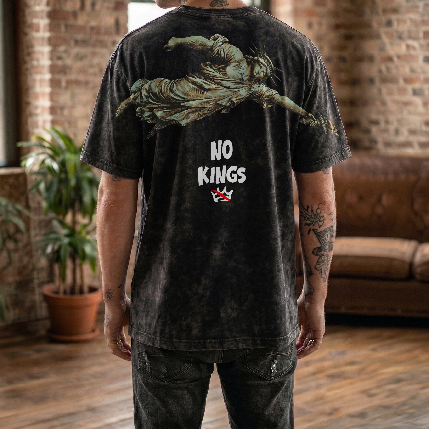 No Kings Shirt Flying Statue of Liberty Graphic Tee By Dripvity
