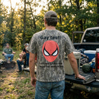 Funny Spider-Man Gay Test Camouflage Graphic Tee - Adult Humor Meme Men's T-Shirt