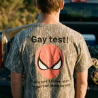 Funny Spider-Man Gay Test Camouflage Graphic Tee - Adult Humor Meme Men's T-Shirt