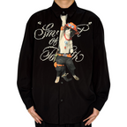 Novelty necktie featuring a creative illustration of a tuxedo cat cosplaying as Portgas D. Ace from One Piece, wearing his iconic orange cowboy hat and necklace, a fun and unique fashion accessory for anime fans