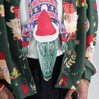 Novelty Christmas tie featuring an alligator wearing a Santa hat and holiday sweater, fun animal-themed festive accessory.