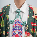 Novelty Christmas tie featuring an alligator wearing a Santa hat and holiday sweater, fun animal-themed festive accessory.